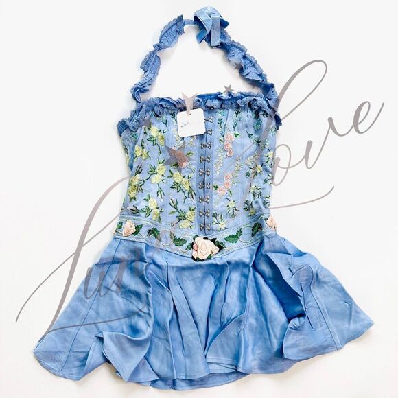 FILLYBOO Meadow Halter Mini Dress In Periwinkle NWT - Picture 4 of 13